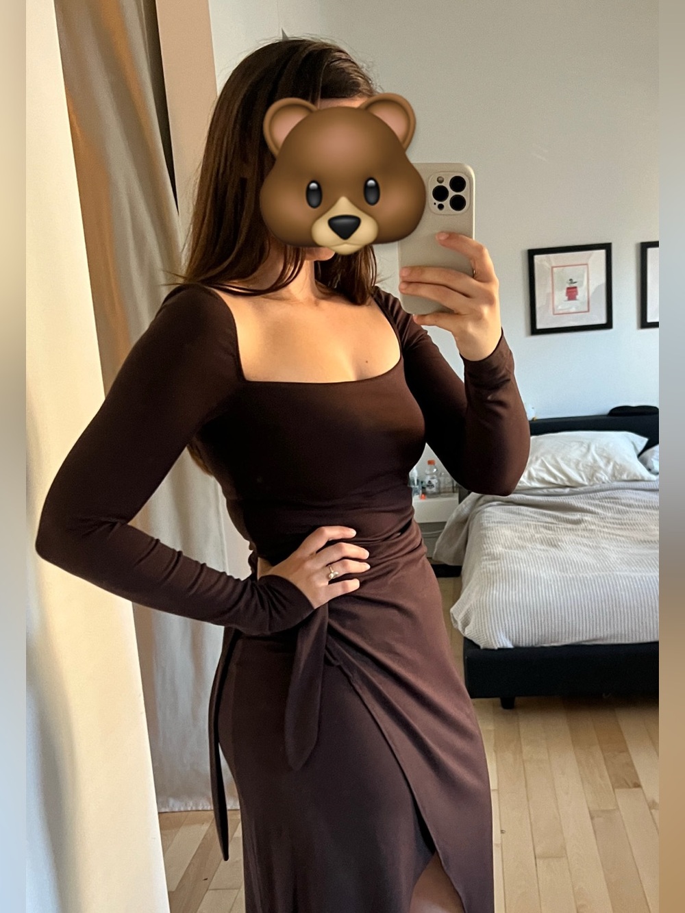 Wilfred Chocolate Brown Saturn Long sleeve midi dress